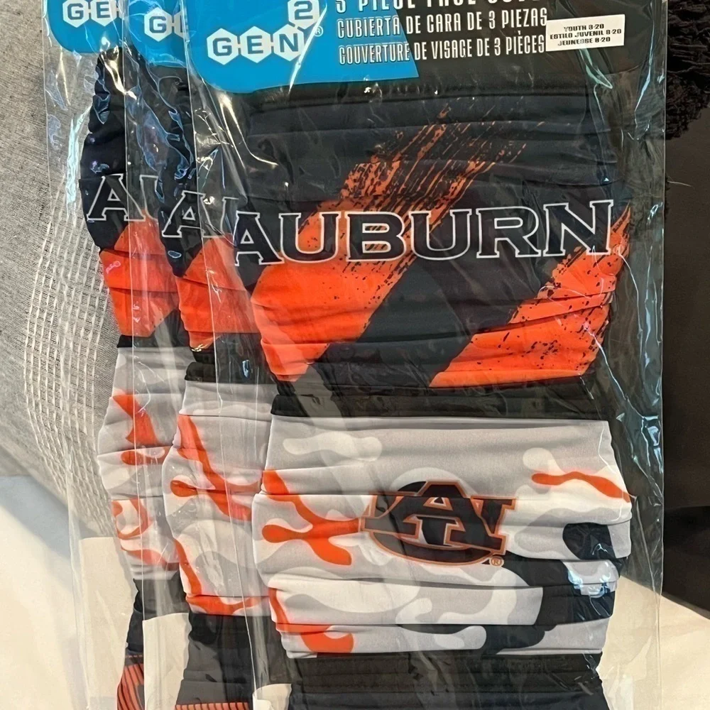 Auburn University 3 Piece Per Pack Face Covering NWT Boys Youth Size 8 - 20